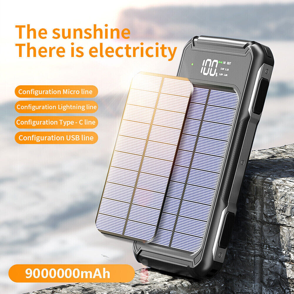 Solar Power Bank 20000mAh – 4 USB Backup External Battery Charger with Built-in Cables – High-Speed Portable Solar Charger for Cell Phones Devices