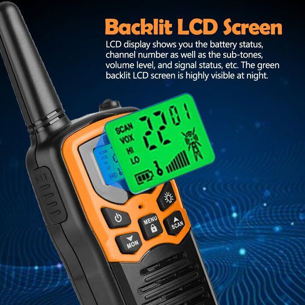 2Pcs Walkie Talkies – Long Range 8km UHF Walky Talky with LCD, LED Flashlight & VOX Hands-Free