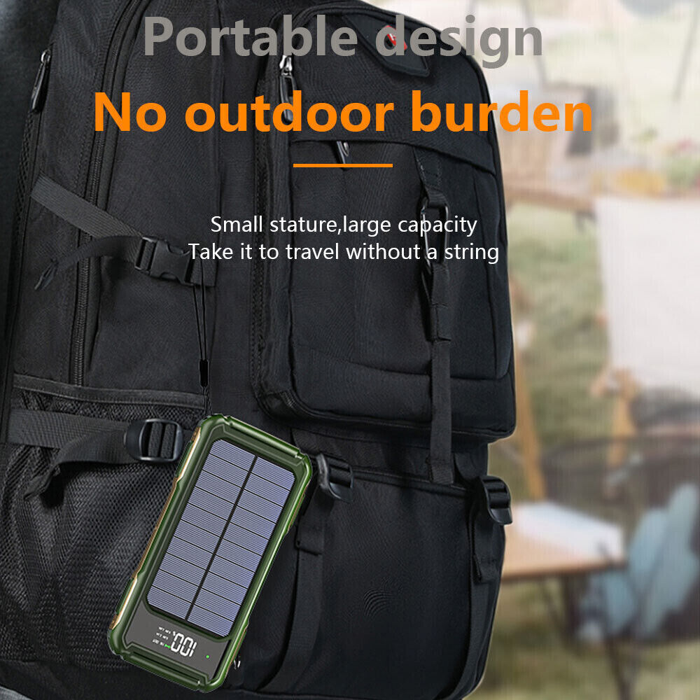 Solar Power Bank 20000mAh – 4 USB Backup External Battery Charger with Built-in Cables – High-Speed Portable Solar Charger for Cell Phones Devices