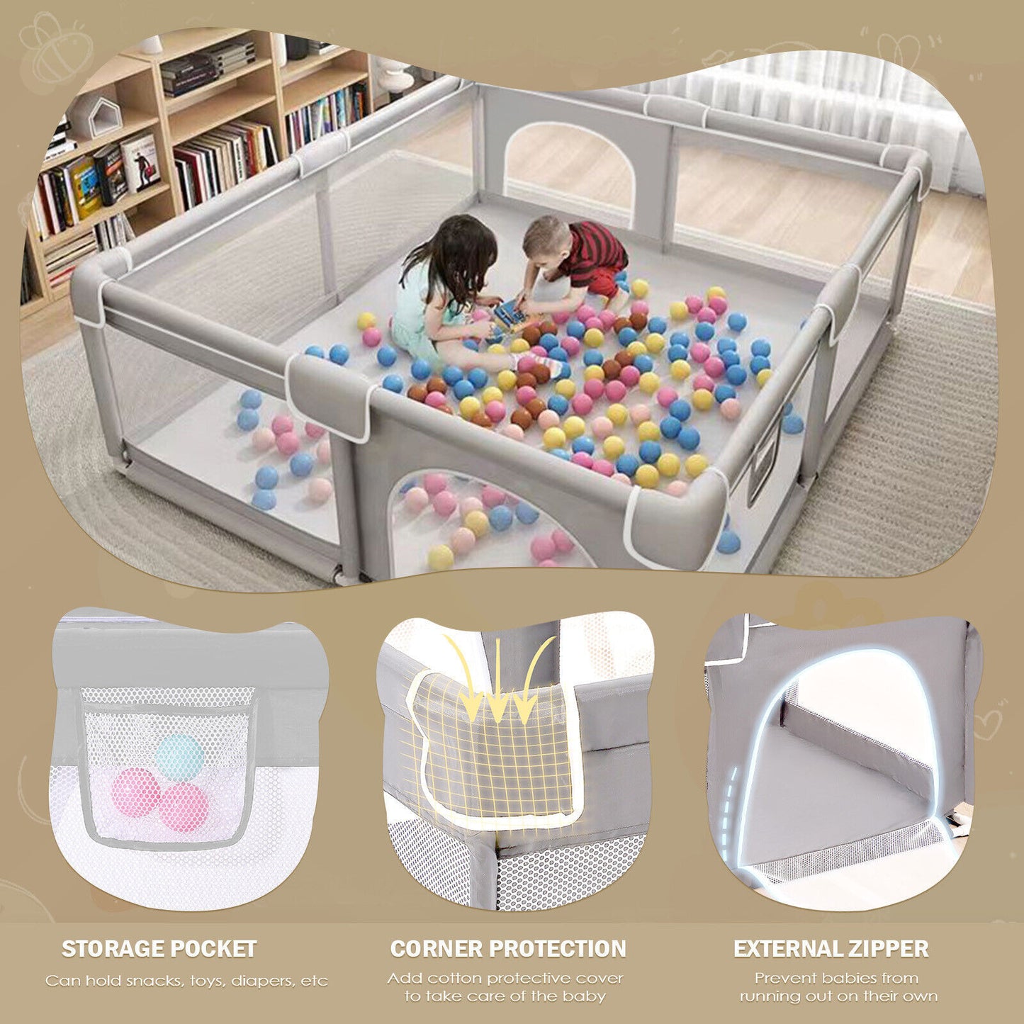 Baby Playpen with Mat – Safe & Spacious Indoor/Outdoor Play Fence for Babies & Toddlers