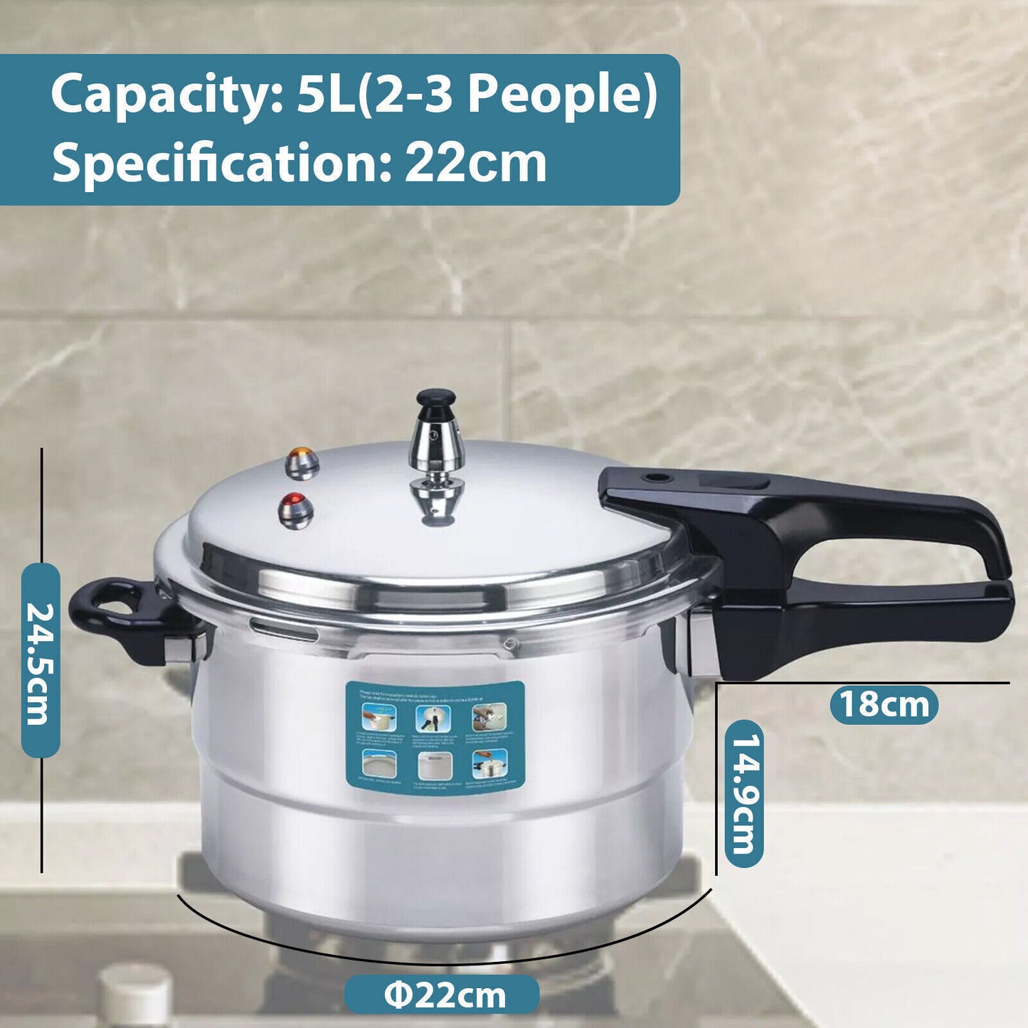 5L 7L Aluminium Pressure Cooker Quick With Lid Latch Indicator Explosion-Proof