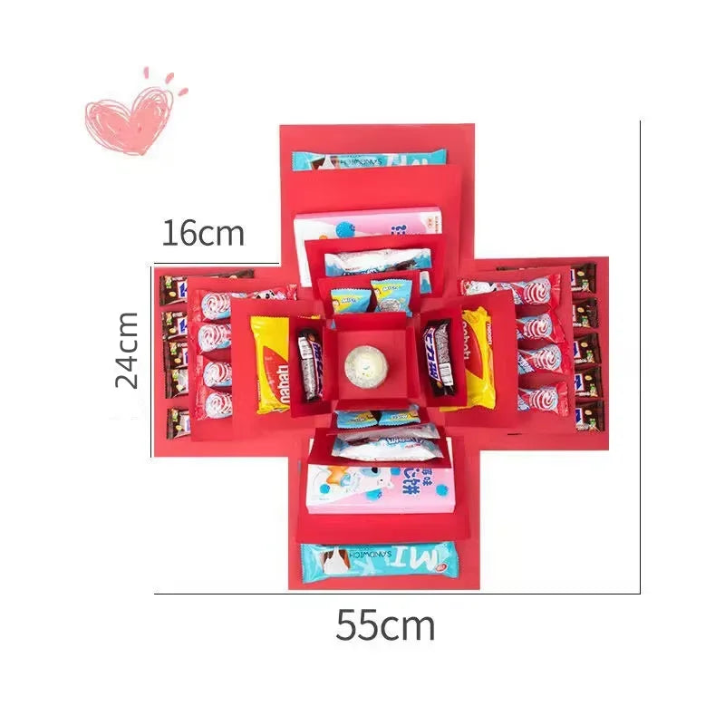 5-Story Surprise Explosion Gift Box with Ribbon, Multi-Pocket Snack & Candy Storage, Perfect for Birthdays, Festivals, Holidays