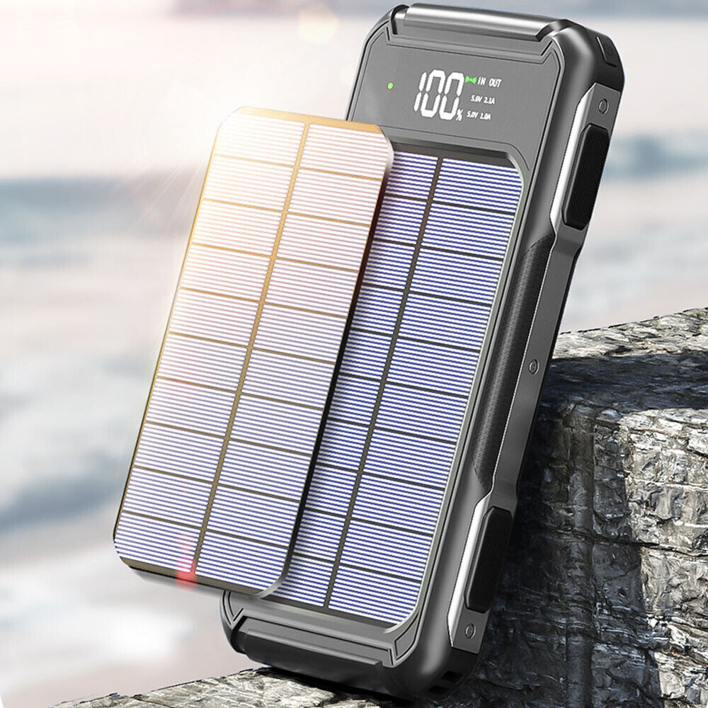 Solar Power Bank 20000mAh – 4 USB Backup External Battery Charger with Built-in Cables – High-Speed Portable Solar Charger for Cell Phones Devices