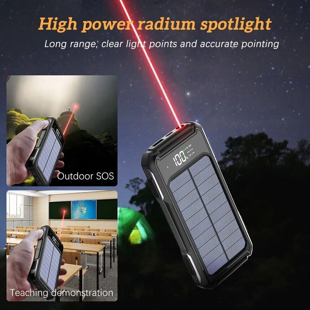 Solar Power Bank 20000mAh – 4 USB Backup External Battery Charger with Built-in Cables – High-Speed Portable Solar Charger for Cell Phones Devices