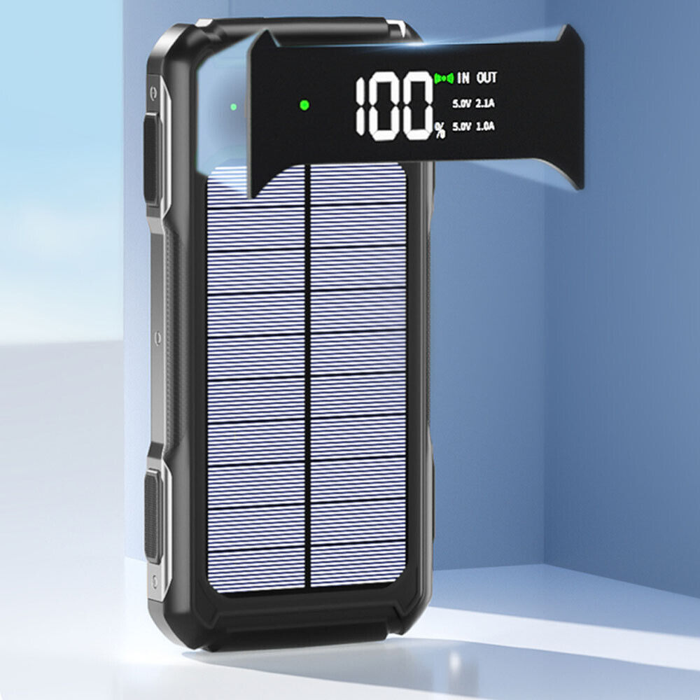 Solar Power Bank 20000mAh – 4 USB Backup External Battery Charger with Built-in Cables – High-Speed Portable Solar Charger for Cell Phones Devices