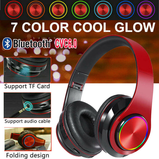 Wireless Bluetooth Headphones – Over-Ear Noise Cancelling Headset with LED Lights