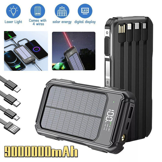 Solar Power Bank 20,000mAh – 4-Port Portable Charger with Built-in Cables & Solar Backup