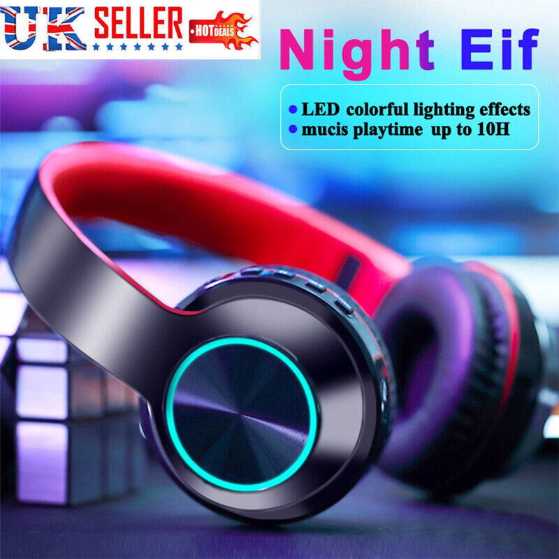 Wireless Bluetooth Headphones – Over-Ear Noise Cancelling Headset with LED Lights