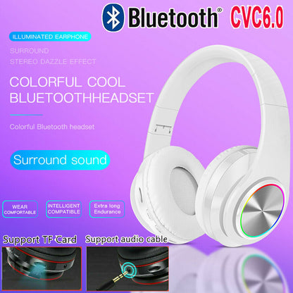 Wireless Bluetooth Headphones – Over-Ear Noise Cancelling Headset with LED Lights