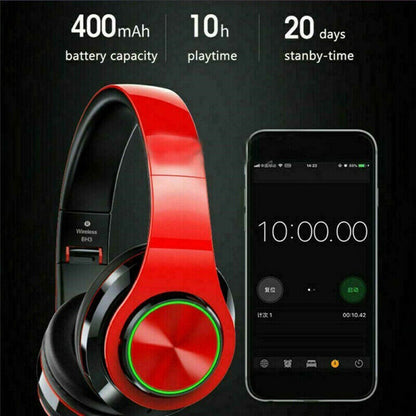 Wireless Bluetooth Headphones – Over-Ear Noise Cancelling Headset with LED Lights
