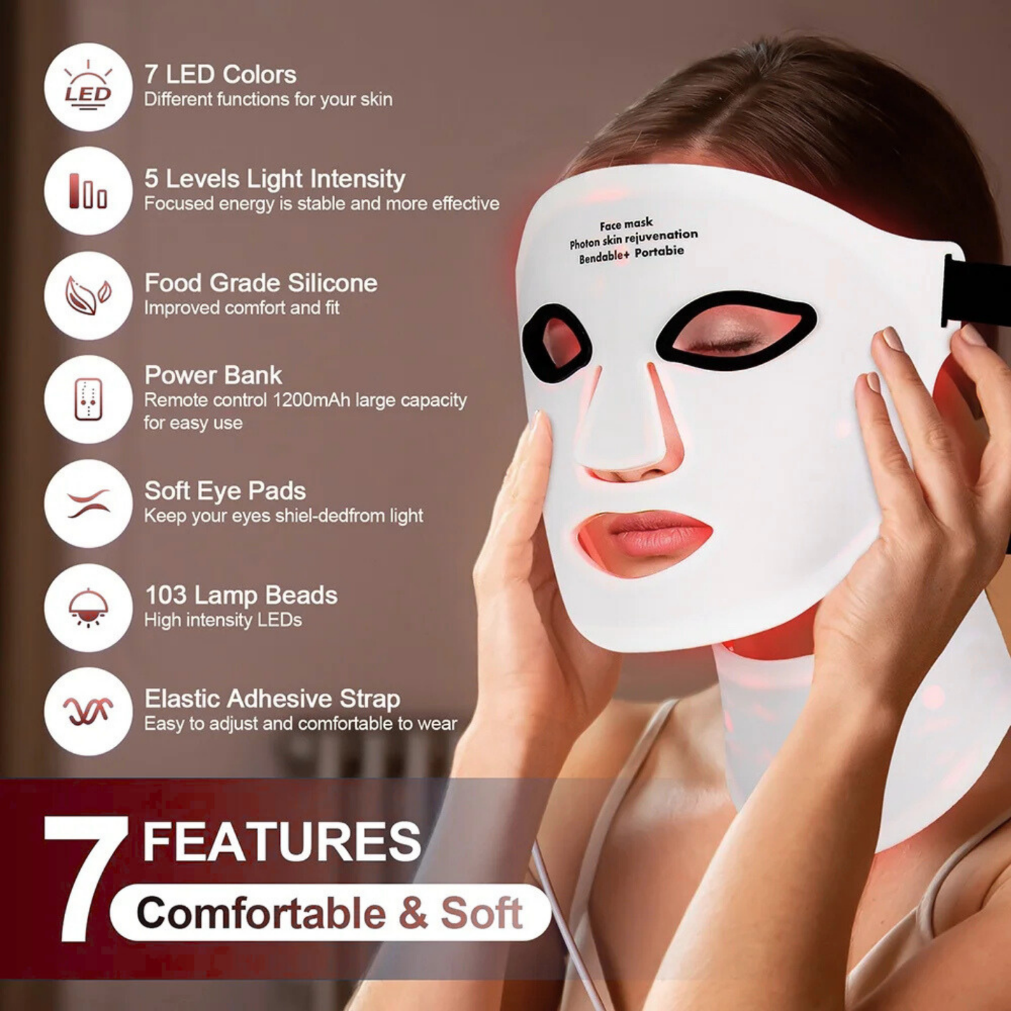 Face and Neck Red Light Therapy Mask