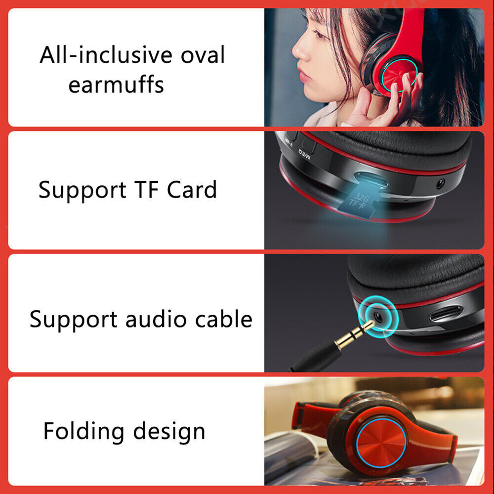 Wireless Bluetooth Headphones – Over-Ear Noise Cancelling Headset with LED Lights