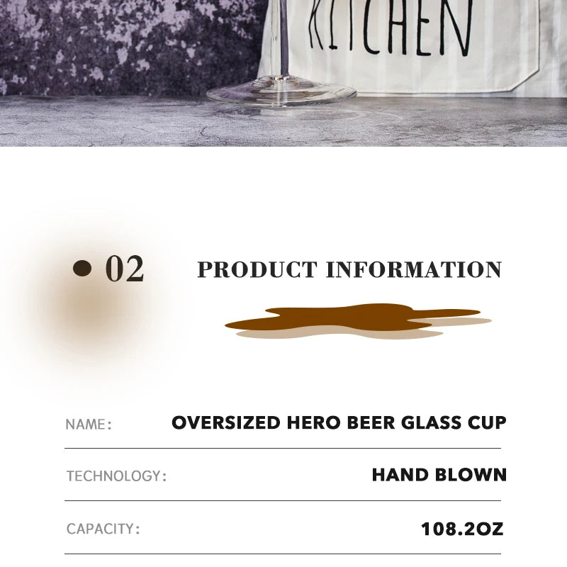 Extra Large Beer Glass Goblet | 108 oz Crystal Wine & Whiskey Glass