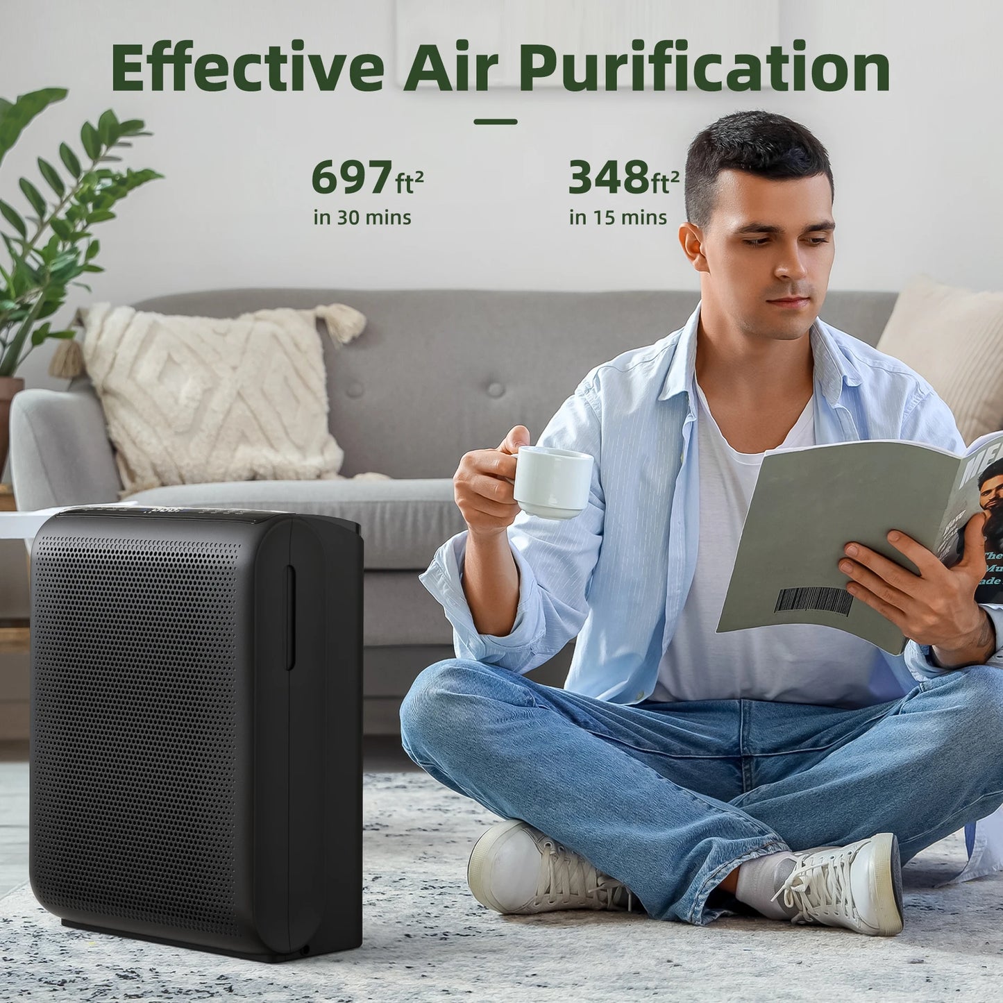 Smart Air Purifier 1504 Sq Ft | AROEVE Quiet Air Cleaner for Pets & Allergies
