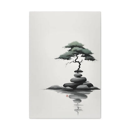 Japanese Zen Rock Cairn Canvas Print | Minimalist Ink-Wash Wall Art