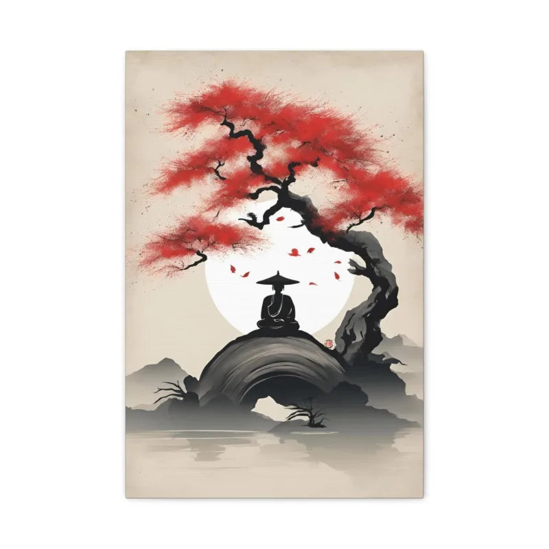 Japanese Zen Rock Cairn Canvas Print | Minimalist Ink-Wash Wall Art