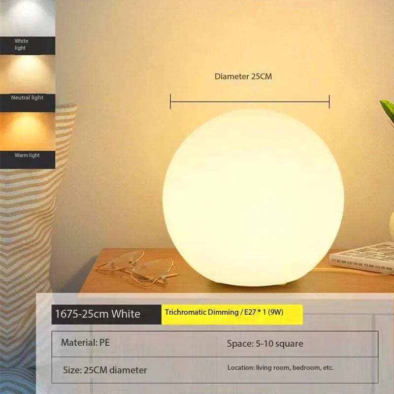 Dimmable Ball Table Lamp | 3-Color Bedside Light for Bedroom