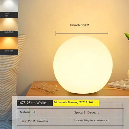 Dimmable Ball Table Lamp | 3-Color Bedside Light for Bedroom