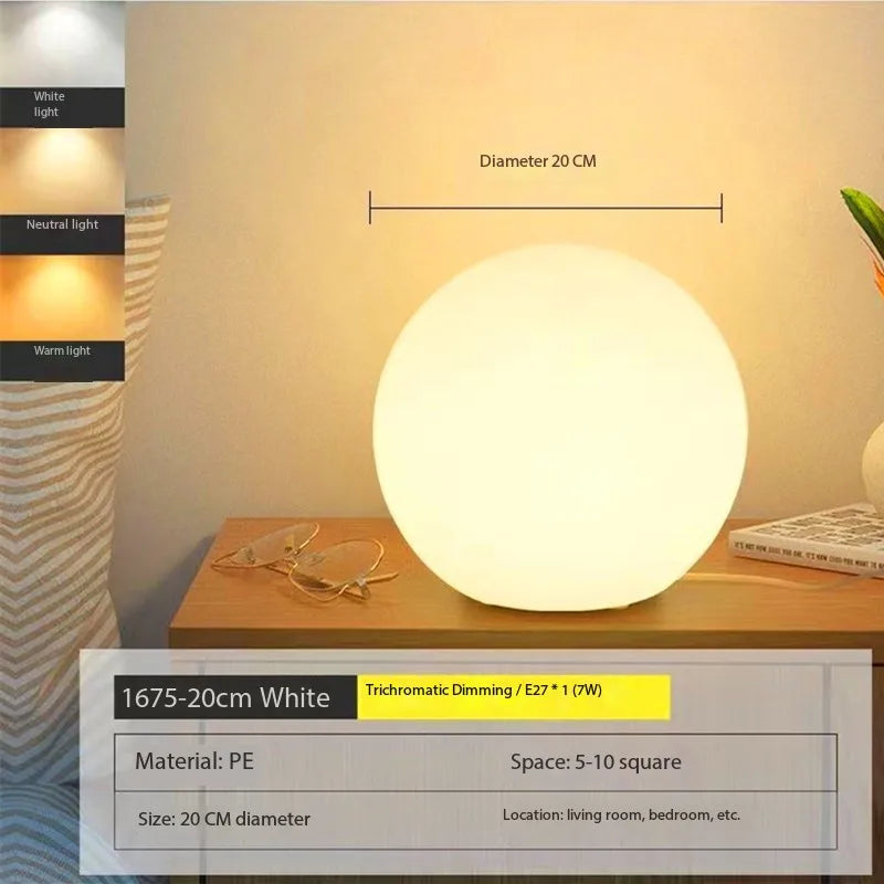 Dimmable Ball Table Lamp | 3-Color Bedside Light for Bedroom