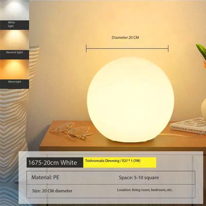 Dimmable Ball Table Lamp | 3-Color Bedside Light for Bedroom