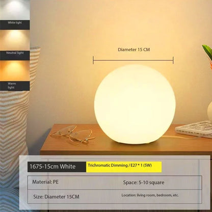 Dimmable Ball Table Lamp | 3-Color Bedside Light for Bedroom