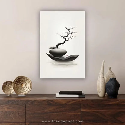 Japanese Zen Rock Cairn Canvas Print | Minimalist Ink-Wash Wall Art