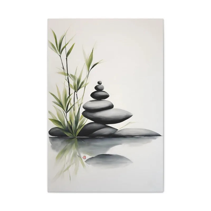 Japanese Zen Rock Cairn Canvas Print | Minimalist Ink-Wash Wall Art