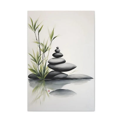 Japanese Zen Rock Cairn Canvas Print | Minimalist Ink-Wash Wall Art