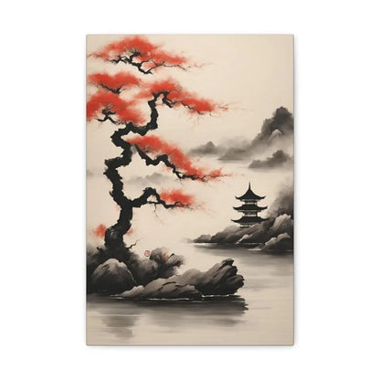 Japanese Zen Rock Cairn Canvas Print | Minimalist Ink-Wash Wall Art