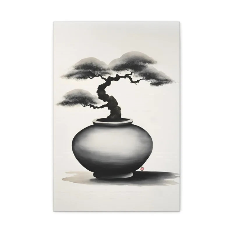 Japanese Zen Rock Cairn Canvas Print | Minimalist Ink-Wash Wall Art