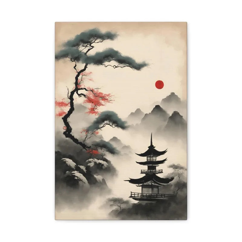 Japanese Zen Rock Cairn Canvas Print | Minimalist Ink-Wash Wall Art