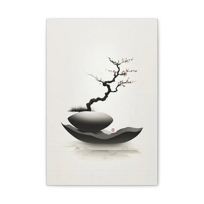 Japanese Zen Rock Cairn Canvas Print | Minimalist Ink-Wash Wall Art
