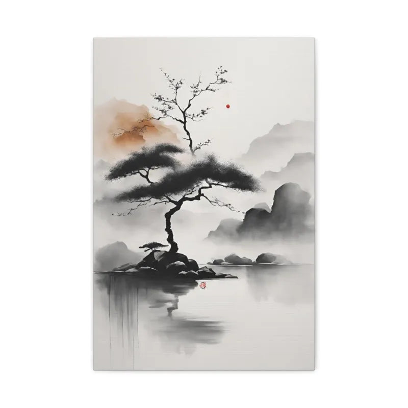 Japanese Zen Rock Cairn Canvas Print | Minimalist Ink-Wash Wall Art