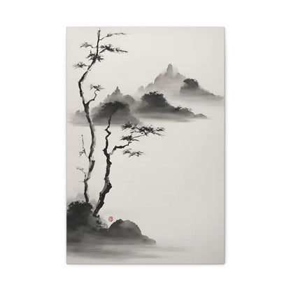 Japanese Zen Rock Cairn Canvas Print | Minimalist Ink-Wash Wall Art