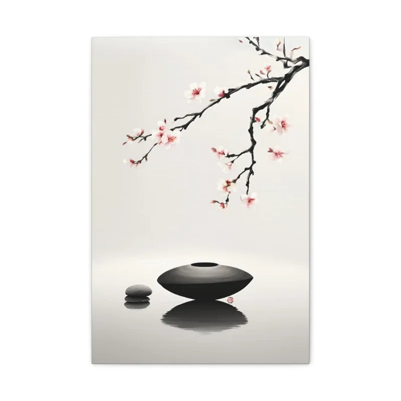 Japanese Zen Rock Cairn Canvas Print | Minimalist Ink-Wash Wall Art