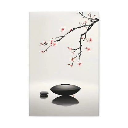 Japanese Zen Rock Cairn Canvas Print | Minimalist Ink-Wash Wall Art