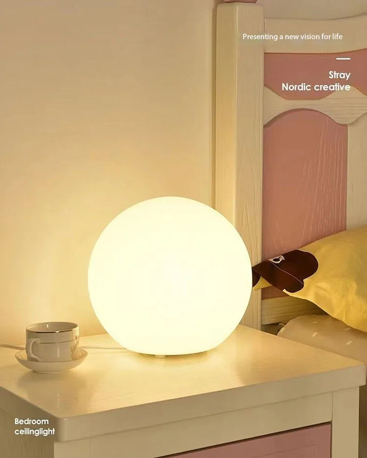 Dimmable Ball Table Lamp | 3-Color Bedside Light for Bedroom