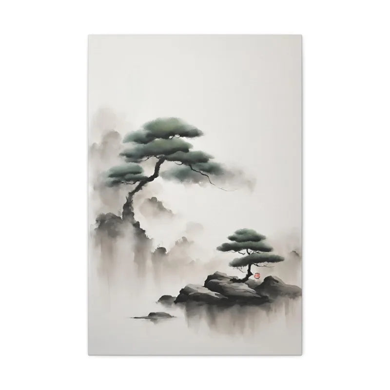 Japanese Zen Rock Cairn Canvas Print | Minimalist Ink-Wash Wall Art
