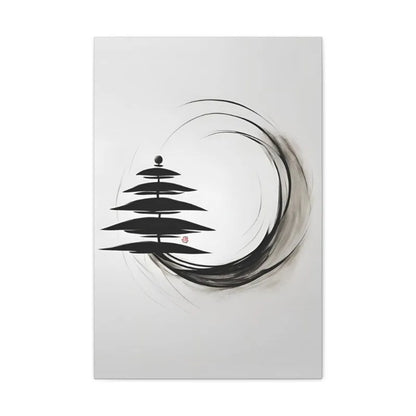 Japanese Zen Rock Cairn Canvas Print | Minimalist Ink-Wash Wall Art