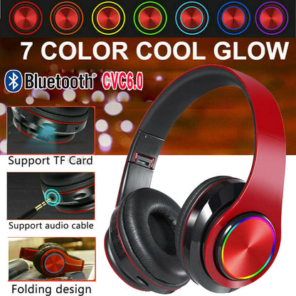 Wireless Bluetooth Headphones – Over-Ear Noise Cancelling Headset with LED Lights